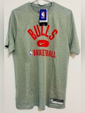NBA Chicago Bulls Gray & Red Team Logo T-Shirt